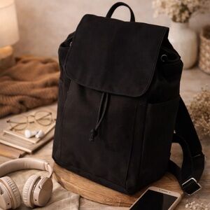 Talbots Black Nylon Backpack Purse Mini Travel Daypack Drawstring Flap